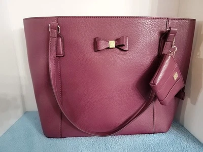 Anne Klein 钱包 托特包 手提包 勃艮第栗色蝴蝶结 狮子设计 带袋 — 第 1/4 张图片