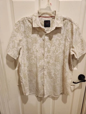 Bruno Luxe Cream Jacquard Short Sleeve Button-up Men's Dress Shirt Size L - Image 1 of 4