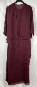 Brautmutter langes Chifon mit Rüschen festliches Kleid mit Jacke - burgund - Gr. 12 - Bild 1 von 9