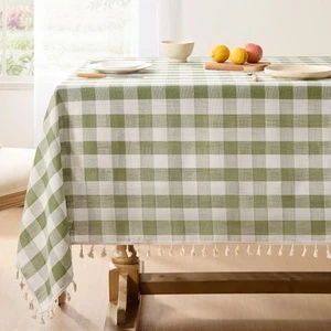 Spring Checkered Tablecloth Square, Heavy Weight Linen Cotton Gingham Boho Ta... - Picture 1 of 7