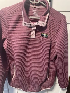 LL Bean Airlight Knit Jacket Pullover Womens Medium quilted 1/4 Snap Logo Top - Picture 1 of 5
