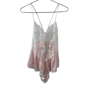 VINTAGE Undercover Wear Pink White Teddy Bodysuit Floral Lace Spaghetti Medium M - Picture 1 of 8