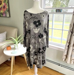 Gudrun Sjöden Organic Cotton Modal Gray Blomster Dress Size XL Lagenlook Boho - Picture 1 of 11