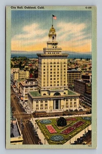 Vintage Leinen Postkarte Rathaus Oakland Kalifornien Panoramablick - Bild 1 von 2