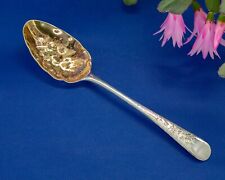 Georgian sterling silver berry spoon, gilded repousse bowl & etched handle, 1785