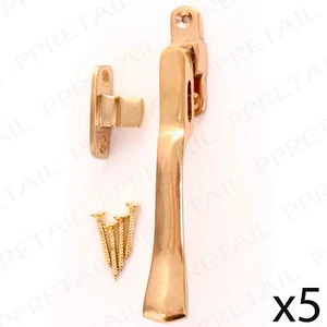 5 x VICTORIAN CASEMENT FASTENER Solid Brass Locking/Ventilator Latch/Catch Lock - Picture 1 of 2
