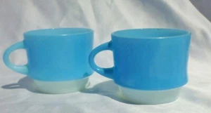 2 VTG ANCHOR HOCKING FIRE KING WARE MUGS CUPS BLUE MOSAIC GLASS PRISTINE SET - Picture 1 of 5