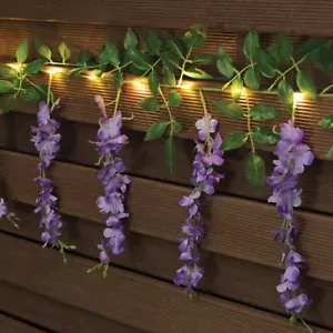 Solar Wisteria Flowers Garland LED Garden String Hanging Lights Home Wall Patio - Picture 1 of 2