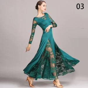 S-2XL Women Modern Dance Dress Waltz Ballroom Long Sleeved Performance Suit NEW - Bild 1 von 39