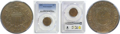 1870 Two Cent Piece PCGS MS-62 BN Cover