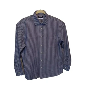 Chaps Ralph Lauren Shirt Blue White Striped Men's 16 Long Sleeve Button Front - Picture 1 of 7