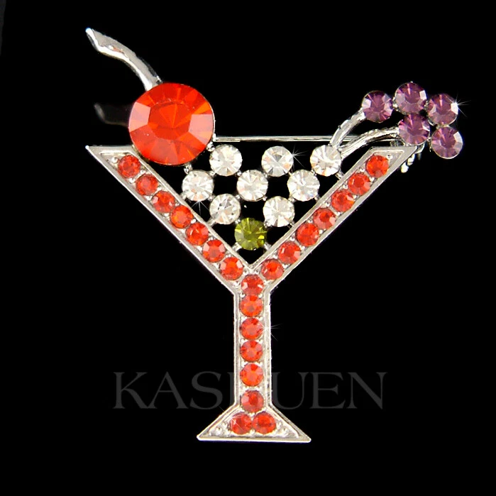 Vaso de cóctel Martini hecho con broche de oliva frambuesa francesa cristal Swarovski Foto 1 de 1
