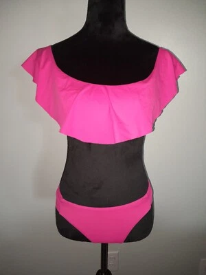 Trina Turk Key Solids Rosa 2 piezas Traje de baño con volantes Top de natación talla 4 parte inferior de bikini talla 8 Foto 1 de 4