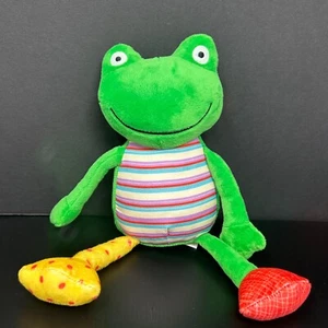 Lidl PlayTive Junior Green Frog Plush Stripe Tummy Stuffed Animal Velour Toy - Picture 1 of 9