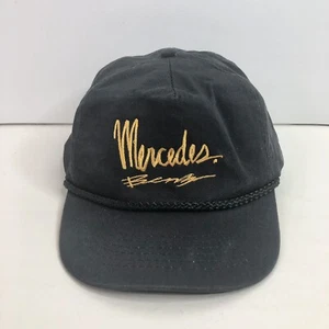 Mercedes Benz Gold Stitch Black Snapback Hat Cap Rope Script VTG *READ* - Picture 1 of 13
