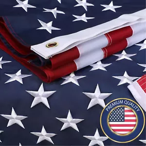 US American Flag Heavy Duty Luxury Embroidered Stars Sewn Stripes Grommets Nylon - Picture 1 of 8