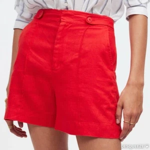 NWT Madewell Linen High Rise Casual Shorts Summer Coastal Nautical Beachy Red 4 - Picture 1 of 9