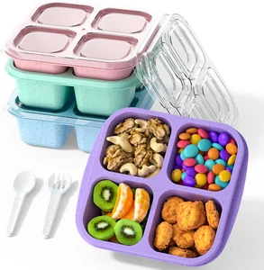 Bento Snack Containers(4 Pack), 4-Compartment Meal Prep Containers Reusable, Sna - Picture 1 of 7