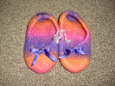 Hausschuhe gefilzt ca. Gr. 31, 20cm orange/pink/lila Handarbeit Unikat !!! - Bild 1 von 3