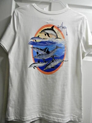 Guy Harvey Wmn's , Med., Bright White, Dolphin Graphic, Short Sleeve T-Shirt NWT - Image 1 of 4