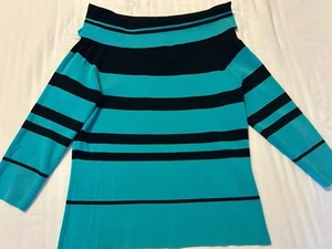 Cyrus Size Large 3/4 Sleeve Turtleneck Teal Black Cropped Pullover Sweater - Picture 1 of 6