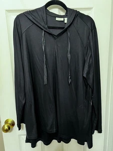 LOGO Lounge by Lori Goldstein Sandwiched Pique Hi-Low Hoodie Plus 1X Black EUC! - Picture 1 of 14