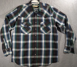 Bit and Bridle Mens Shirt Sz XL Western Cowboy Pearl Snaps Plaid Front Pockets - Picture 1 of 13