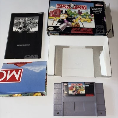Monopoly SNES Nintendo Complete CIB Authentic Tested 1992 With Poster - Image 1 of 4