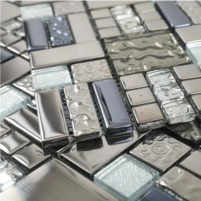 Azulejo de mosaico de vidrio gris y plateado 12 x 12 pulgadas para salpicadero de cocina... Foto 1 de 4