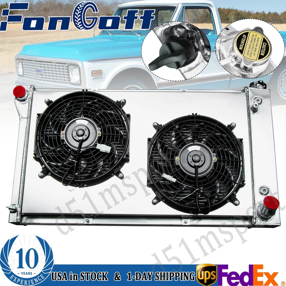 4 Rows Radiator Shroud Fan Kit For 1967-1972 Chevy C/K C10,C20 C30 K10 GMC C2500 Foto 1 de 4