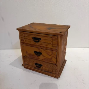 Japanese Mini Wooden Chest 3-Drawer Yakusugi Tansu Box Organizer - Picture 1 of 10