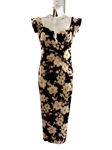 River Island Women's Bodycon Black & Cream Cross Front Blurred Dress Size 10