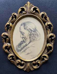 ANTIGUO MAESTRO CARBÓN RETRATO DIBUJO TALLADO MARCO FLORENTINO ANCIANO BARBUDO SIGLO XVIII - Imagen 1 de 13