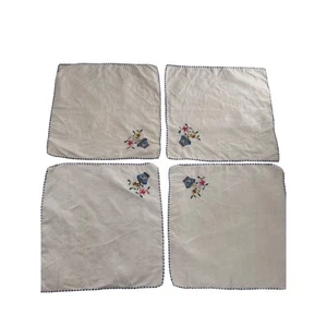 Vtg Embroidered Linen Napkins Set Of 4 10x10 needlepoint country granny boho b - Picture 1 of 8