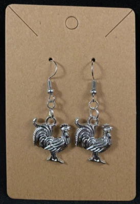 Pendientes de pollo de plata - colgantes - vida en granja - ganchos de plata - hechos a mano Foto 1 de 3