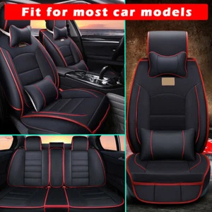PU leather Deluxe Car Seat Cover 5-Seats Full Front+Rear Cushion W/Pillow Size M - Picture 1 of 9