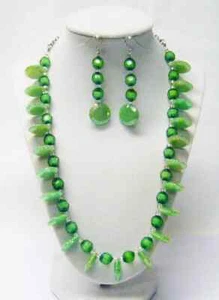Lime Green Side Hole Acrylic Disc Bead Necklace/Earrings - Picture 1 of 5