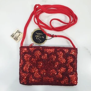 VTG Handmade Beaded Sequins Handbag Evening Red Flapper Formal Event Party NWT - Picture 1 of 12