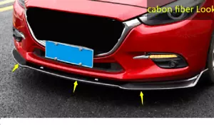 For Mazda 3 Axela 2014- 2018 Carbon Fiber Black Front Bumper Lip Cover Trim 3pcs - Picture 1 of 11