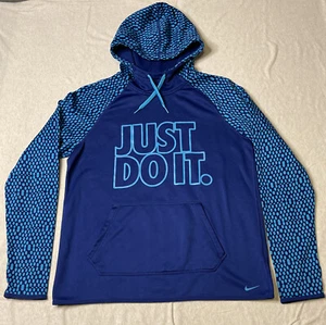 Nike Just Do It Blue Purple Polka Dot Therma Fit  Hoodie Sweatshirt Medium Pouch - Picture 1 of 7