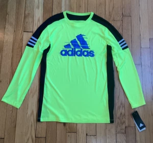NWT Adidas Boys Three Stripe Classic Long Sleeved Climalite Shirt - Size 14/16 - Picture 1 of 3