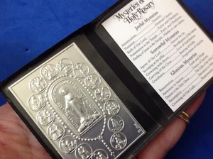 MYSTERIES OF THE ROSARY Silver Metal Saint Plaque Folder Pocket Catholic SHRINE - Picture 1 of 2