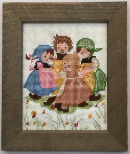 Fertige Nadelspitze niederländische Mädchen im Kreis Scheune Holzrahmen 13”x11” kein Glas - Bild 1 von 8