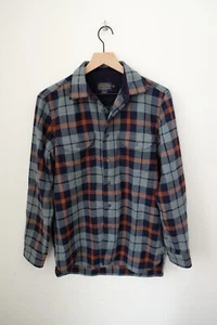 Mens Pendleton 100% Wool Board Shirt Button Up Plaid Medium Blue Brown - Picture 1 of 3