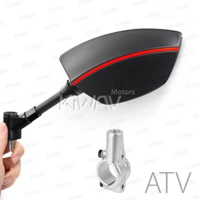 Espejos retrovisores KiWAV negros Redline con manillar clip plateado 7/8" 22 mm se adapta a ATV ε Foto 1 de 4