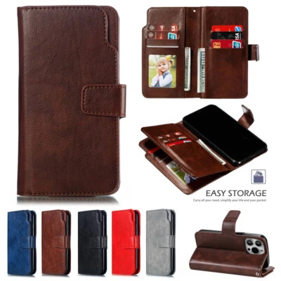 9 Card Slots Leather Wallet Flip Case Cover For iPhone 15 14 13 12 11 Pro Max XS - Image 1 of 4