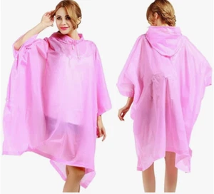 SAYBEARL 2 Pack Adult Rain Ponchos w/Drawstring Hood Raincoats 40x50" - Pink - Picture 1 of 6