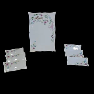 Lillian Vernon Ceramic Menu Place Cards 7pcs  White Floral Porcelain Shabby Chic - Bild 1 von 10