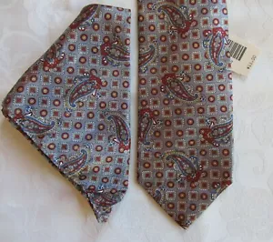 New Mens Necktie Set David Taylor Sears Tie w/Hankerchief Grey Paisley Geometric - Picture 1 of 7