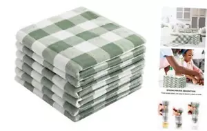 100% Cotton Terry Kitchen Towels Set of 6 Buffalo Plaid (13 x 29 Inch) Green - Picture 1 of 8